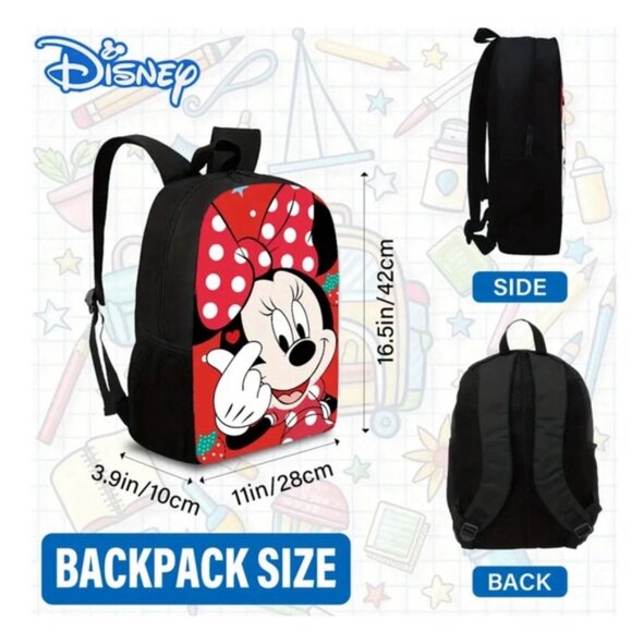 Minnie Mouse Backpack Polka Dot Adjustable Straps 2 Mesh Pockets Red Black NEW - Picture 8 of 16